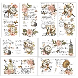 Rub Transfers Furniture Stickers Floral - 8 Sheets Vintage Floral Rub On Transfers for Crafts Clock Flower Decals Stickers for Walls Wood Door UV DTF Wraps Window DIY Home Decor (11.4 x 5.9 in)