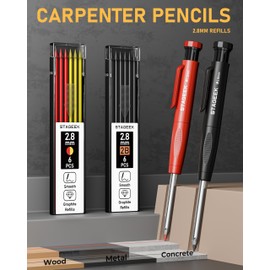 STAGEEK 17 Pack Mechanical Carpenter Pencil Set with Sharpener, Automatic Center Punch, Carbide Scribe Tool, Eraser and Deep Hole Marker Pen, Heavy Duty Construction Pencil for Architect-With Pouch