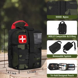 Abpir ABPIR Survival First Aid Kit, 170 PCS Survival Kits,Trauma Kit with Essential Survival Gear Emergency Medical Supplies for Hiking Camping Backpacking Outdoor Adventure, Gifts for Christmas Him Dad Men