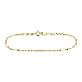 Sterling Silver 1mm Twisted Curb Singapore Rope Chain Bracelet For Women Size 7.25 inches Italy