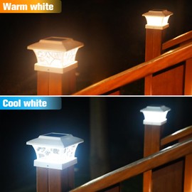 VOLISUN Solar Post Cap Lights,4Pack Outdoor Fence Post Cap Lights,Vinyl Fence Post Solar Lights White/Black Solar Powered Deck Post Lights for Dock Waterproof 2 Color Modes,4x4/6x6 Wooden/Vinyl Posts