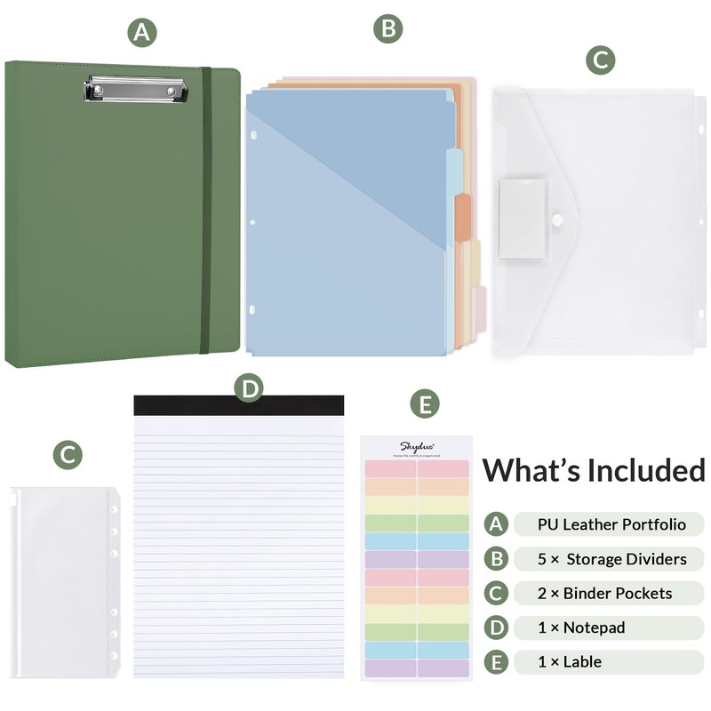 SKYDUE Clipboard Binder with Refillable Notepad, PU Clipboard Folder Includes