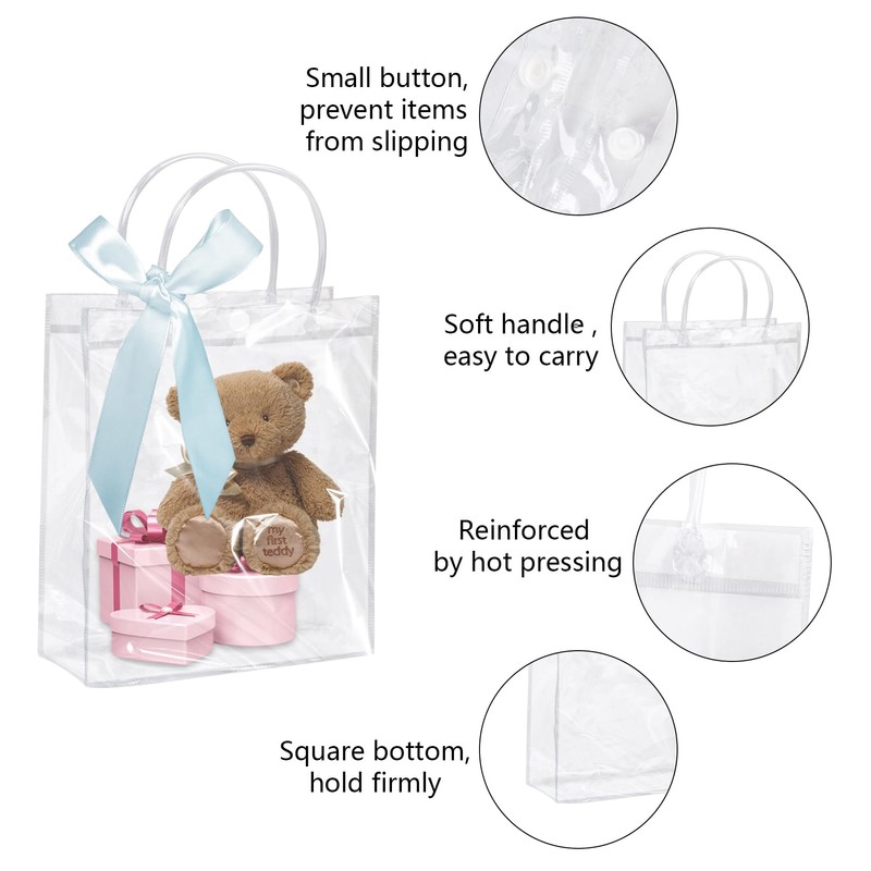 8 Pack Clear Plastic Gift Bags with Blue Ribbons, 23×