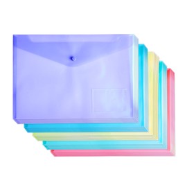 A4 Plastic Document Wallets Assorted Colours Files Folders Press Stud - Pack 25
