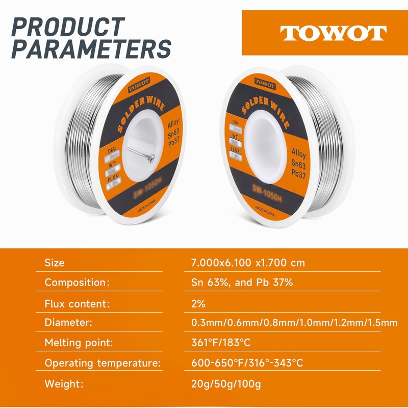 TOWOT 63-37 High Purity Tin Lead Rosin Core Solder Wire