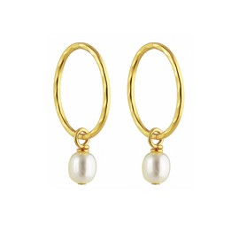 Serenity Sleepers 24K Gold Plated 925 Solid Sterling Silver Faceted Sleeper Hoop Earrings Women | Gold Plated AAAA Quality Natural Freshwater Pearl Charm Earring 10mm to 14mm (14mm w/ 6mm Pearl)