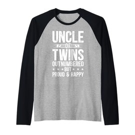 Mens Uncle Of Twins Outnumbered But Proud & Happy Twin Uncle Raglan Baseball Tee