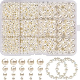 Pack of 1320 Beads for Threading, Round Jewellery Beads, White Faux Pearls, Plastic Beads with Hole, White Beads for Threading, Round Beads for DIY Necklaces, Bracelets, Jewellery, Crafts (Cream)
