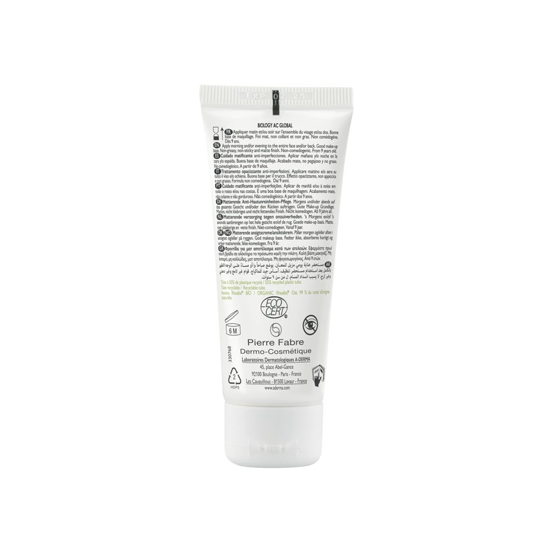 A-Derma Biology Ac Globa, Crema Facial, Piel Acneica, 40ml