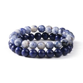 Jardme Lapis Lazuli Beaded Bracelets, 8mm Natural Gemstone Bracelets for Women Blue Bracelets Healing Stone Bracelet Set - Birthday Gifts for Women Mom