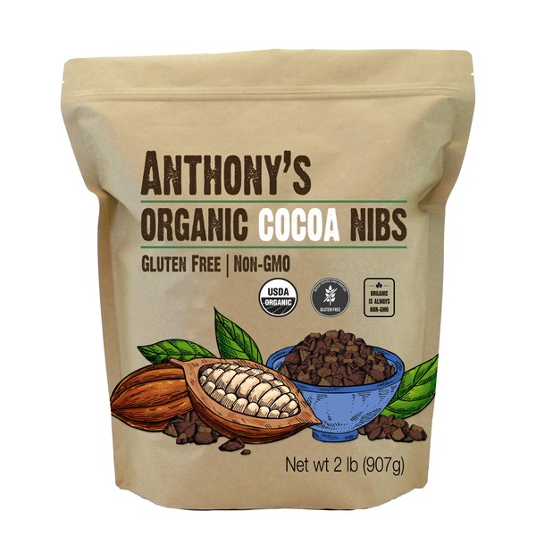 Anthony's Organic Cacao Cocoa Nibs, 2 lb, Batch Tested and Verified Gluten Free