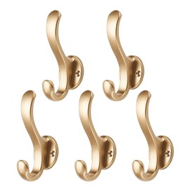 5 Metal Hooks, Wall Hooks for Hanging, Sturdy Coat and hat Hooks for Living Room, Bathroom, Kitchen, Bedroom Towels, Hats, Keys, Closets, Bags (Gold)