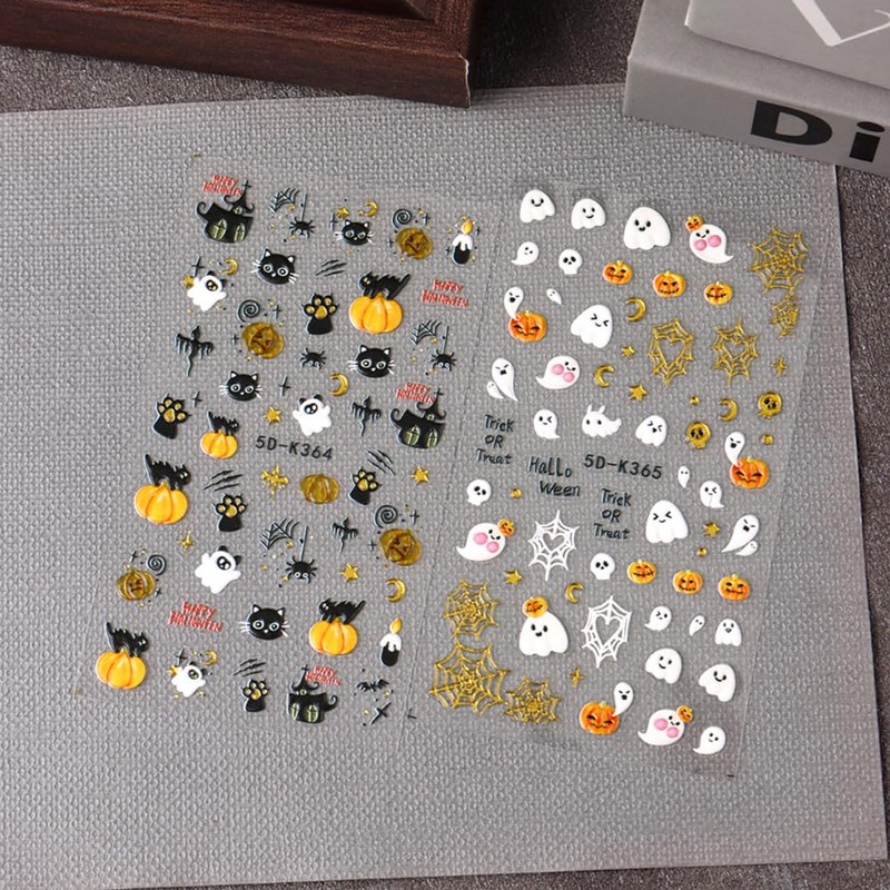 Halloween 5D Embossed Nail Stickers for Nail Art, Ghost Pumpkin