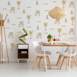 Beach Town Surfboard Wall Decals, Summer Beach Theme Decor,Boho House Wave Palm Tree Decals, for Living Room Bedroom Nursery Wall Decor (Yello Beach Town)