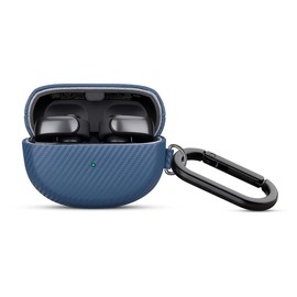 Haobobro Leather Case - for Bose Ultra Open Earbuds Case Cover with Keychain - Selected Skin-Friendly Leather, Carbon Fibre Texture, Handmade Shockproof Hard Cover for Bose Open Ear Earbuds - Blue