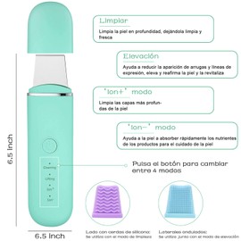 Depurador de Piel, Facial Skin Scrubber, Exfoliación Facial y Peeling Ultrasónico con 4 Modos para Limpieza Facial y Cuidado Facial, USB Recargable, con 2 Fundas de Silicona y Extractor de Comedones