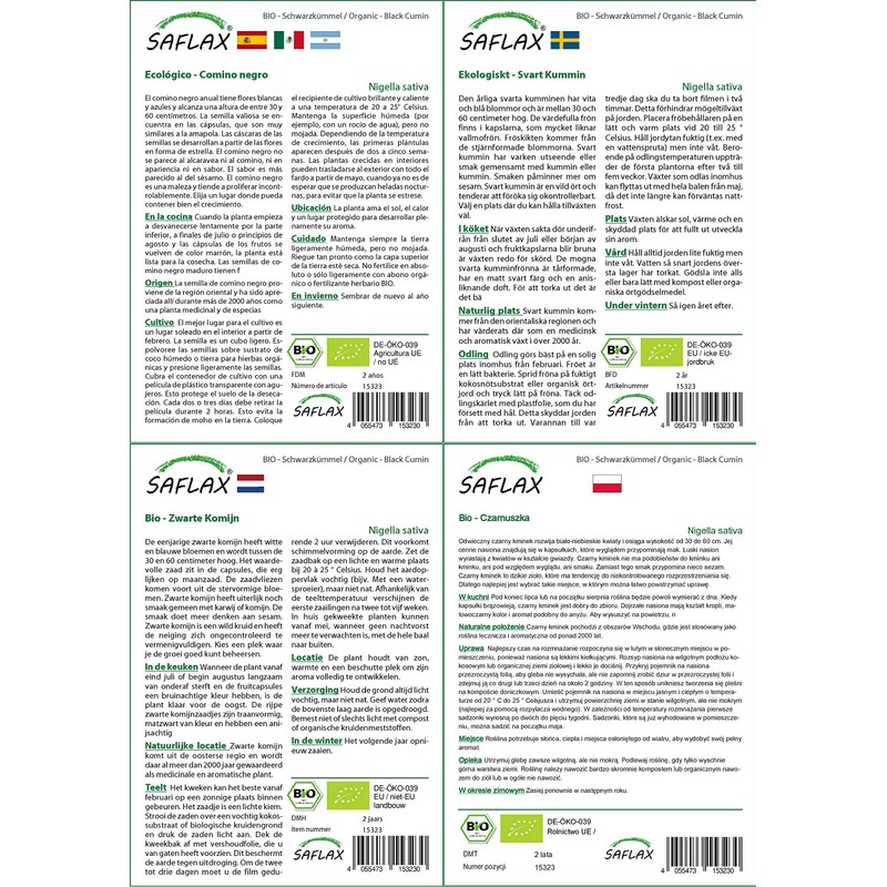 SAFLAX - Organic - Black Cumin - 300 Seeds -