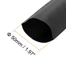 sourcing map Heat Shrink Tubing, 50mm Dia 80mm Flat Width 2:1 Shrinkable Tube Wraps Electric Insulation Wire Bundling 1m - Black
