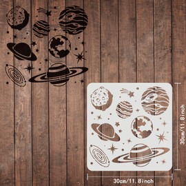 FINGERINSPIRE Planets Galaxy Drawing Painting Stencils Templates (11.8x11.8inch) Plastic Planetary Stencils Decoration Square Star Stencils for Painting on Wood, Floor, Wall and Fabric