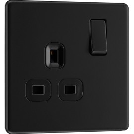 BG Electrical Single Switched Power Socket, 13A, Matt Black