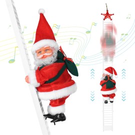 SdeNow Electric Santa Ladder with Climbing Santa Claus,Singing Santa Christmas Plush Toys Decorations with Music for Xmas Tree Ornament Indoor