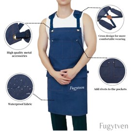 Fugytven Canvas Waterproof Aprons with 5 Pockets for Men Women | BBQ Pottery Garden Cooking Painting Cleaning | Artist Chef Florist Waitress | Widening Shoulder Pads & Adjustable Cross Back (Black)