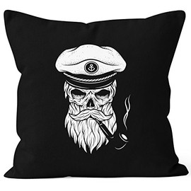 Autiga Cool Cushion Cover Skull Captain Skull Bard Hipster Original Spirit Sailor 40 x 40 cm Cotton Black 40 cm x 40 cm