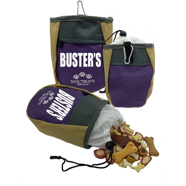 Personalised Multi Colour Khaki Dog Treat Drawstring Snack Container Bag
