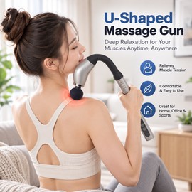 U-Shaped Massage Gun for Back & Body – Extended Handle with 9 Massage Modes & 4 Heads for Home, Office and Fitness