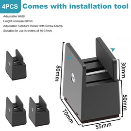 Set of 4 Furniture Risers, 5 cm, Adjustable Table Raiser with Screw Clamp, Chair Raiser, Bed Raiser, Furniture Raiser, Sofa Raiser, Table Raiser, Bed Raiser for 10-37 mm Wide Square Furniture Risers