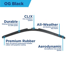 AutoTex Clix Wipers - OG Black Carbon Fiber Automotive Wiper Blades - Universal Clip On Replacement Windshield-Wipers - All-Weather - Single Blade (16")
