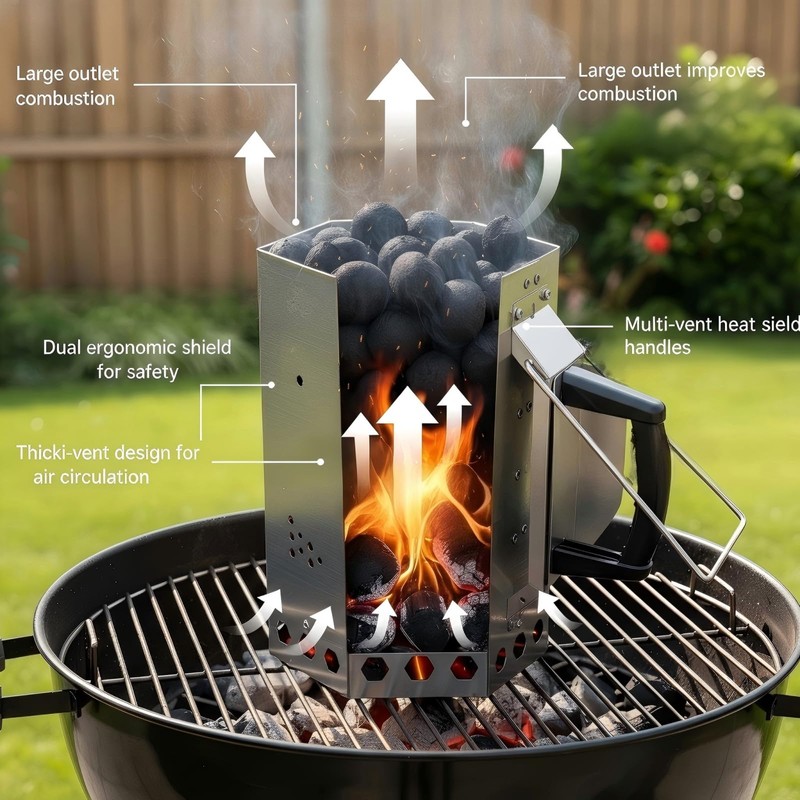 KU-koruo Premium Stainless Steel Charcoal Chimney Starter with Ergonomic Handles,