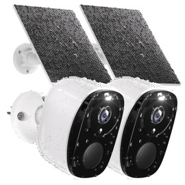Rraycom 2pc Solar Security Cameras Wireless Outdoor, 2K Battery Powered Security Cameras, WiFi Security Cameras for Home Outside, Color Night Vision, AI Motion Detection, 2-Way Audio, IP65, SD/Cloud