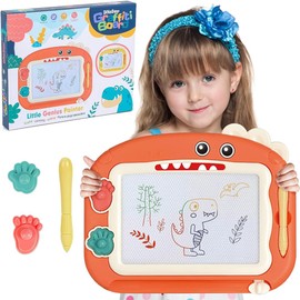 Pizarrones Magicos para Niños, Tablero de Dibujo Magnético de Color con 2 Formas de Sellos Bolígrafo Conector de 9 cm, Regalos y Juguetes de Viaje para Niños y Niñas (Naranja)