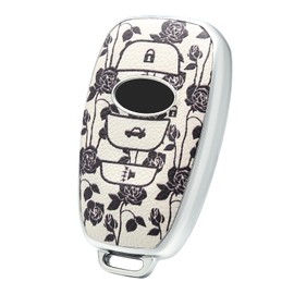 for Subaru Key fob Cover case,Texture Soft TPU and Leather Key case/Skin,4-Buttons fit BRZ Legacy Outback Ascent Crosstrek Forester WRX Remote Key Vehicle Accessories (White Rose)