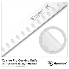 Humbee Chef Carving Knife 14-Inch with Granton Edge for Turkey Ham Meat Slicing and cutting NSF Certified DT-21 Series, Black