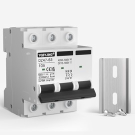 YQBYJING DC Circuit Breaker 10 Amp Solar Panel Disconnect Switch 12V-500V 3 Poles Miniature Solar Circuit Breaker for Outdoor PV Homes Battery, AC 110V DIN Rail MCB