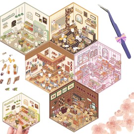 DSNJPZX 3D Sticker Scenes, 3D House Stickers - Isometric Sticker Rooms Decorating Book DIY - 3D Miniature Scene Stickers for Kids - Adults.