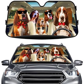 GENANY Basset Hound Dog Family Funny Windshield Sun Shade for Car SUV Truck (55x30 Inches), Sun Shade Windshield, Shades for Front Windows, Sunshade for Car Windshield, Protector Blocks UV