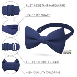 Men's Classic Pre-Tied Bow Tie Formal Solid Tuxedo, by Bow Tie House (Large, Denim)