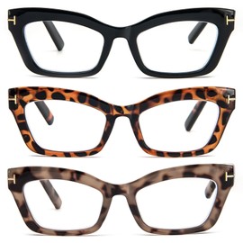 KoKoBin 3 Pack Retro Square Oprah Style Reading Glasses for Women, Blue Light Blocking Computer Spring Readers +2.5