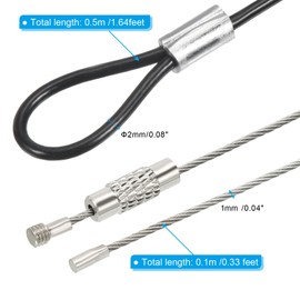 PATIKIL 1.6 ft Security Cable Lock 5 Pack Stainless Steel 2 mm Diameter Security Wire Rope with Double Loop Screwed Wire Cable for Stage Lighting Travel Luggage Lock Black
