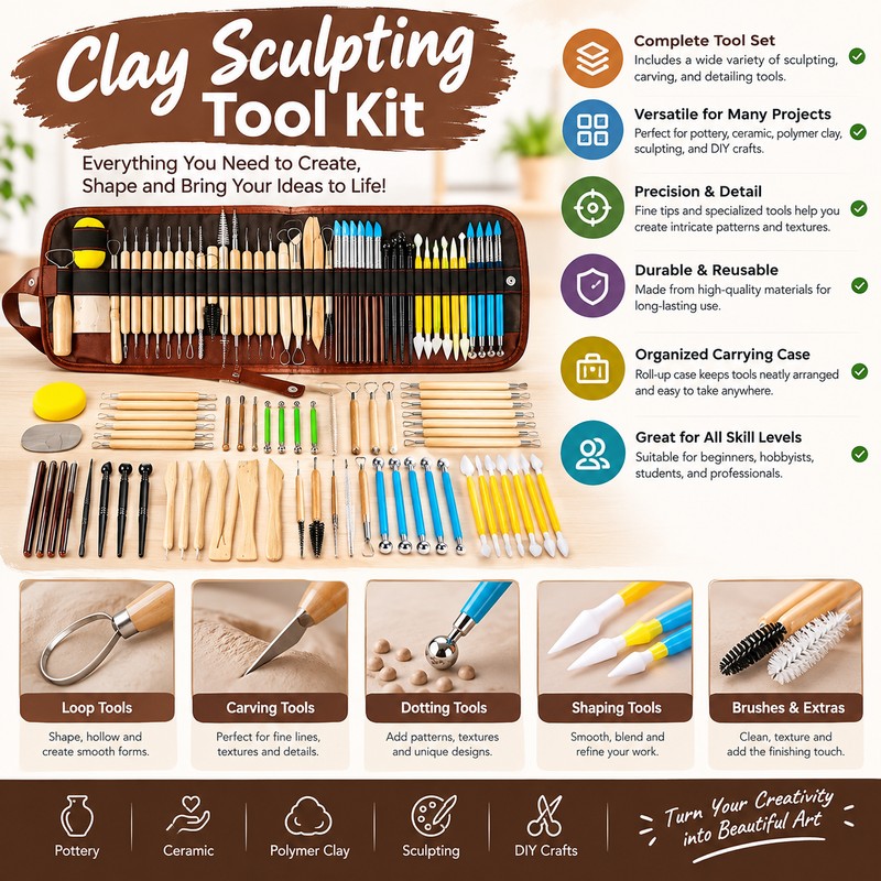 Clay Sculpting Tool Kit – Pottery Carving, Modeling & DIY