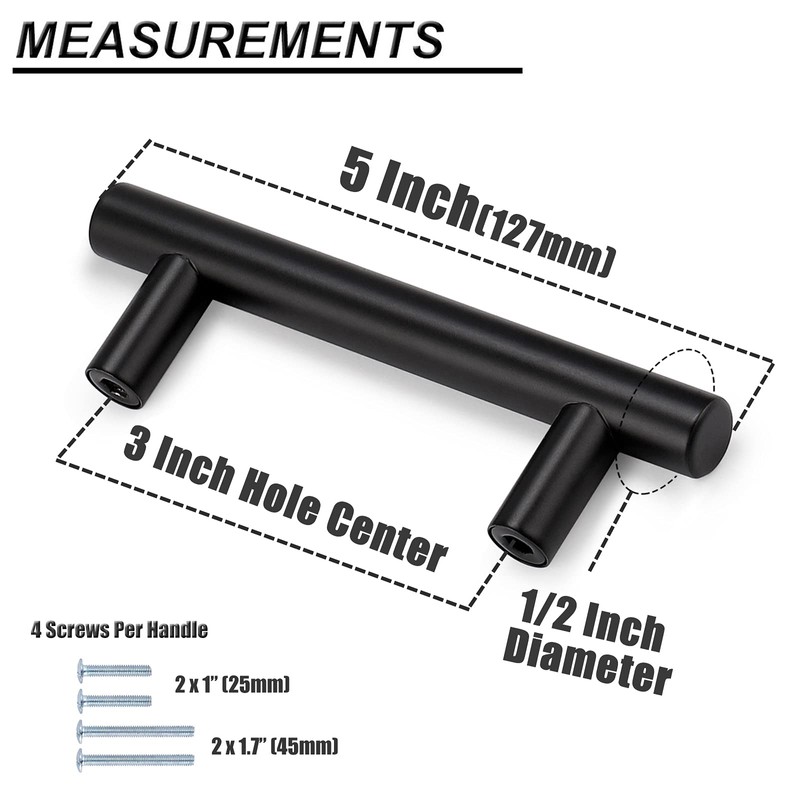 Probrico 1 Pack| 3" Hole Centers Flat Black Modern Cabinet