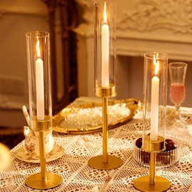 6set 18pc Gold Candle Holders Hurricane Glass Gold,Taper Candle Holders Candlestick Holders Wedding Table Centerpiece Decoration Christmas Party