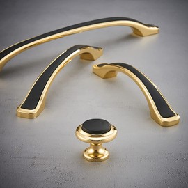 Guolich 2 Pack Hole Centers 3.77”（96mm Kitchen Bedroom Balcony Handles, Zinc Alloy Square Black Gold Color Cabinet Drawer Handles Modern Hardware