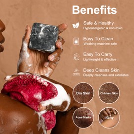 THURLADY African Net Bath Sponge, Exfoliating Body Back Scrubber for Shower, Exfoliating Washcloth, Gentle Exfoliation for All Skin Types, Includes 1 Soap Saver Bag & 1 Travel Pouch (Purple)