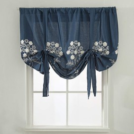 Vctops - Cortina con diseño de hojas bordadas para casa de granja con aislamiento térmico y ajustable, para ventana pequeña, 1 panel, Marino, 31"W x 47"L
