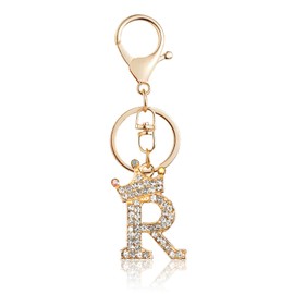 Fmeida Rhinestone Alphabet Keychain Initial Letter Keychains for Women Shining Key chains for Car Backpack Handbag R