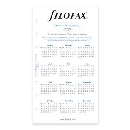 Filofax Calendar Diary Refill, Personal/Compact Size, Week on One Page, White Paper, Unruled, English, 2025 (C68426-25)